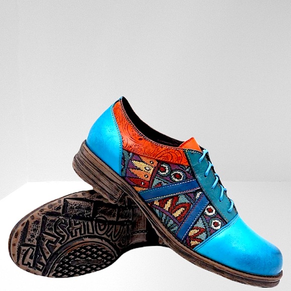 Boho Paisley, Color Block, Lace Up Oxfords Flats - Picture 8 of 11